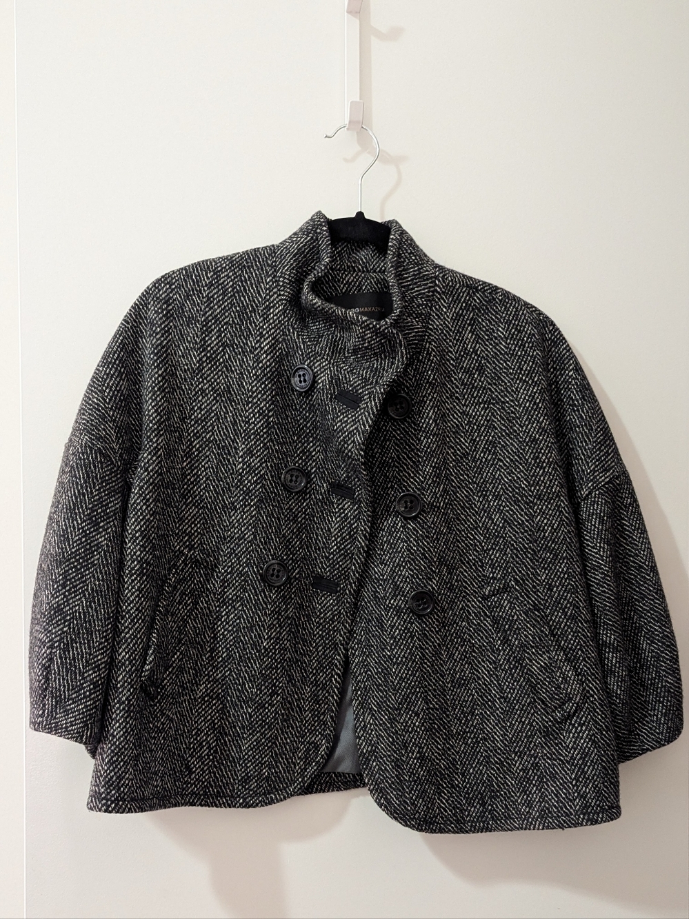 BCBG MaxAzria Wool Blend Cropped Sleeve Pea Coat